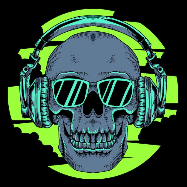 skull with glasses and headset illustration