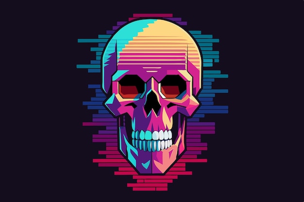 Vector skull with glitch effect edgy digital art for modern design projects