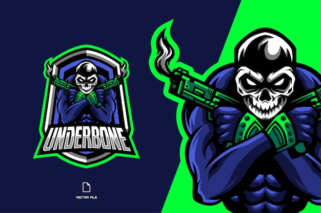 skull with gun mascot logo game for sport and esport team illustration