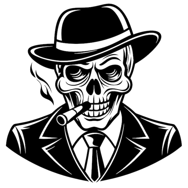 a skull with a hat and a cigarette