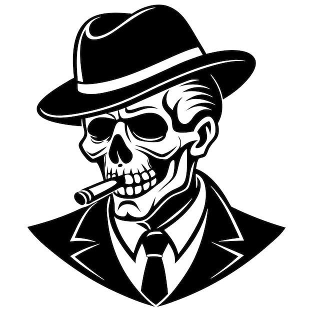 a skull with a hat and a tie that says  man smoking