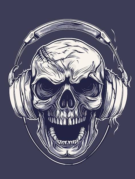 Skull with headphones Vector illustration for tshirt print