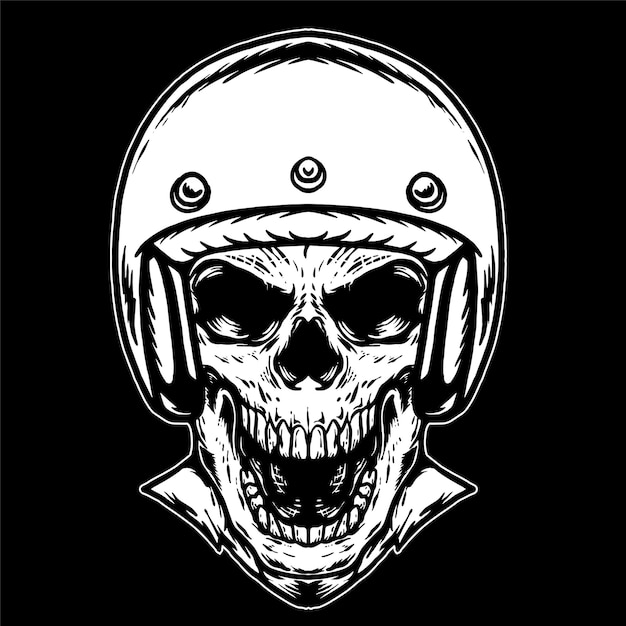 Skull with Helmet black and white illustration