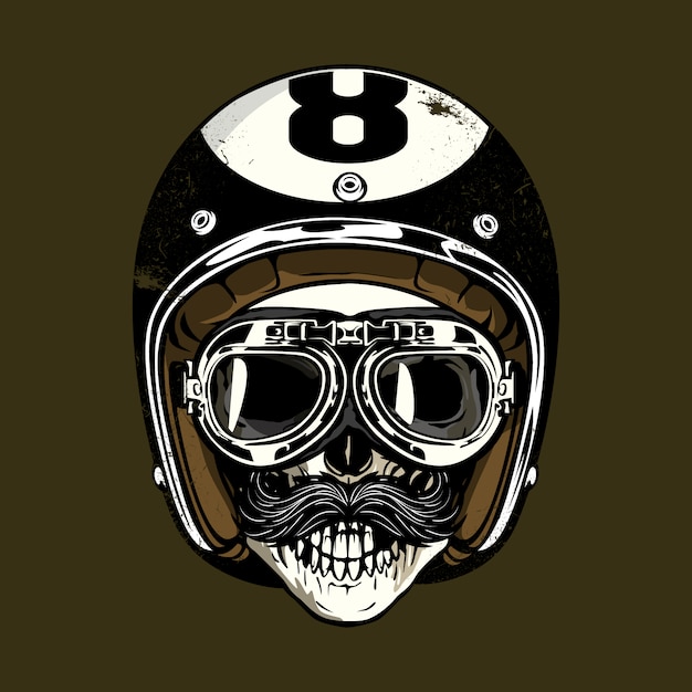 Skull with helmet, glasses and moustache