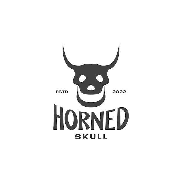 Skull with horn smile vintage logo design