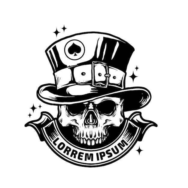 Skull with magician hat illustration