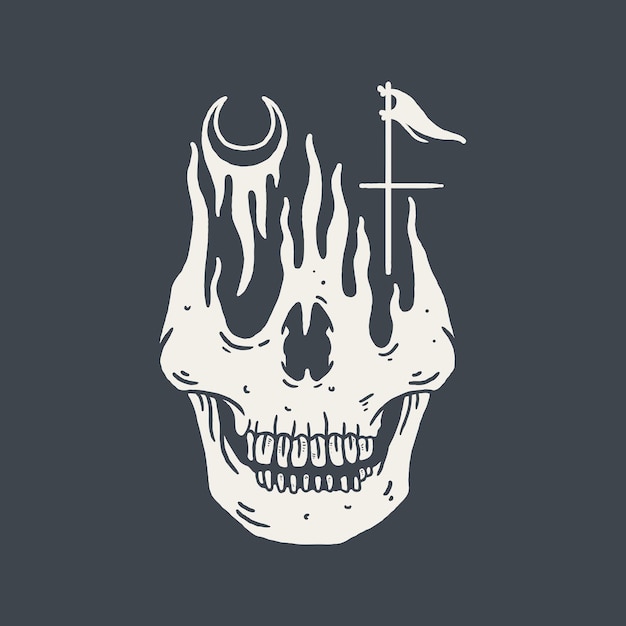 Skull with moon vector illustration design