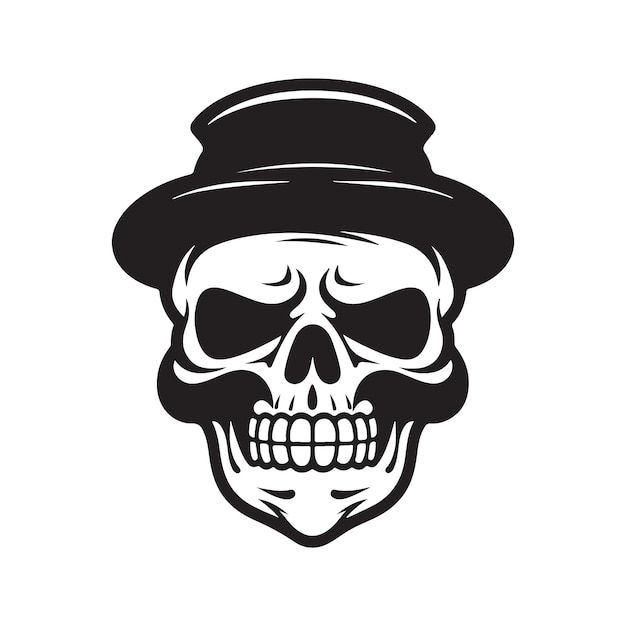 Skull with moustache logo concept black and white color hand drawn illustration