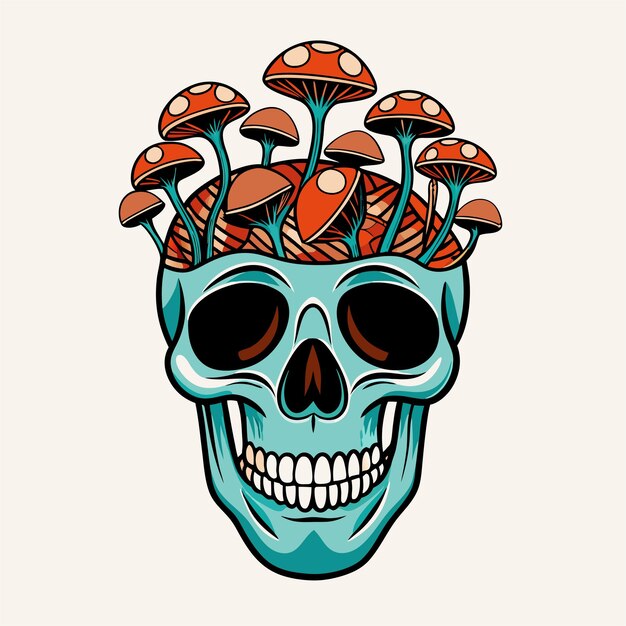 Vector a skull with mushrooms on it and a skull with mushrooms on it