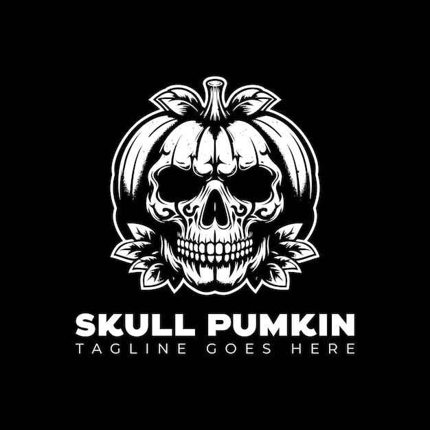 Vector skull with pumpkin vector logo design template