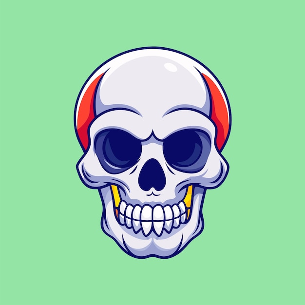 a skull with a red ring on it is on a green background