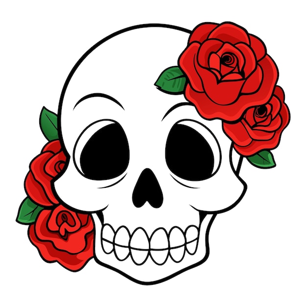 a skull with a red rose on it and a skull with a red rose on it