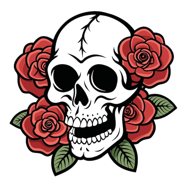 a skull with red roses on it and a skull with a cross on it