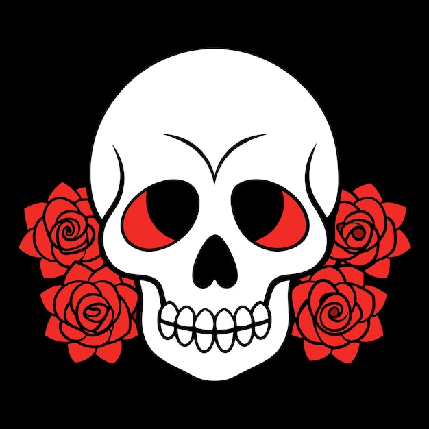 a skull with red roses on it and a skull with red roses around it