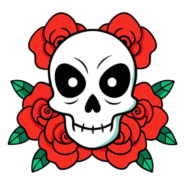 a skull with red roses on it and a skull with a skull on it