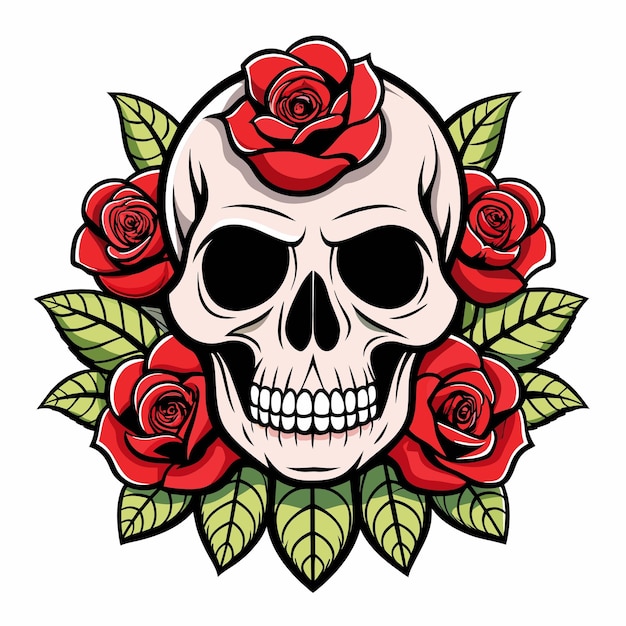 Skull with red roses on a white background Vector illustration for t shirt design