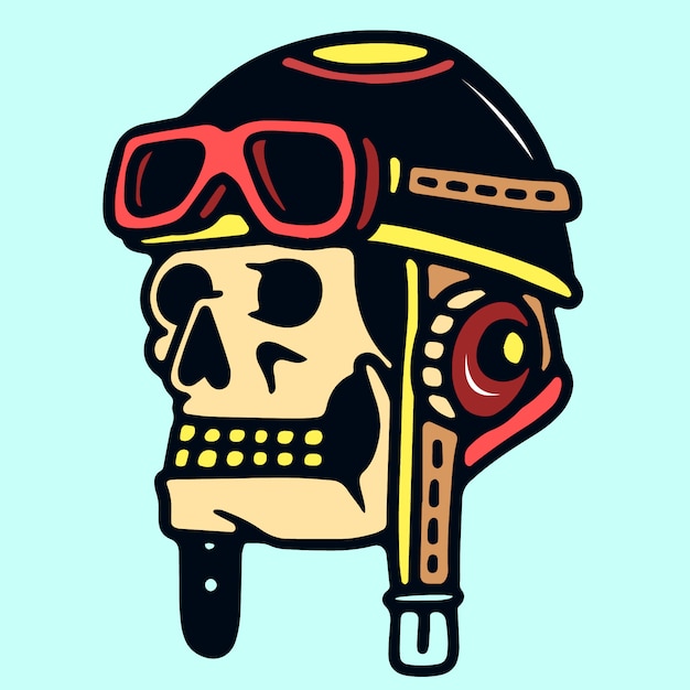 Skull with Retro Pilot Helmet Old School Tattoo Illustration