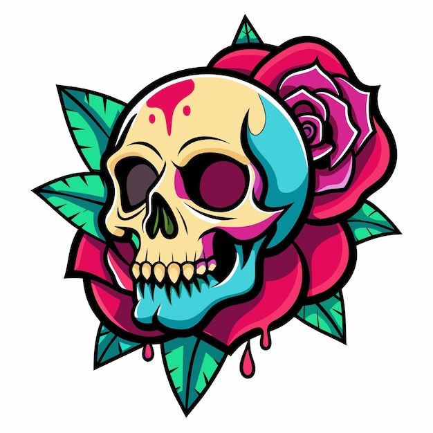 Skull with rose flower Vector illustration of a skull tattoo