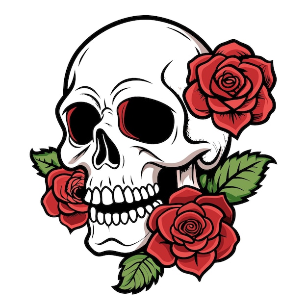 a skull with roses on it and a skull with red roses on it