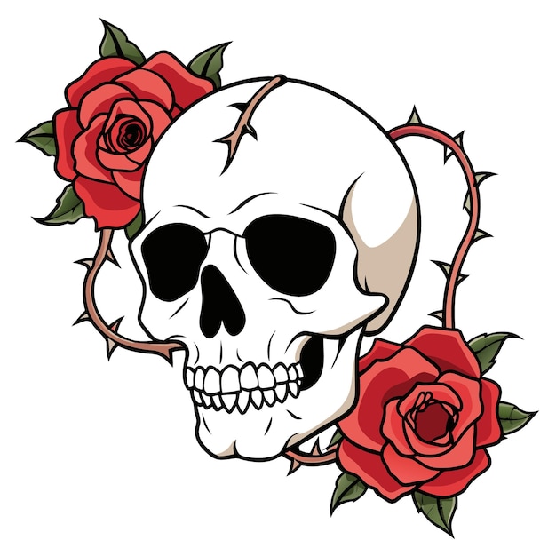 a skull with roses on it and a skull with a ribbon around it