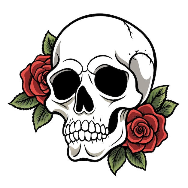 a skull with roses on it and a skull with a ribbon that says  skull