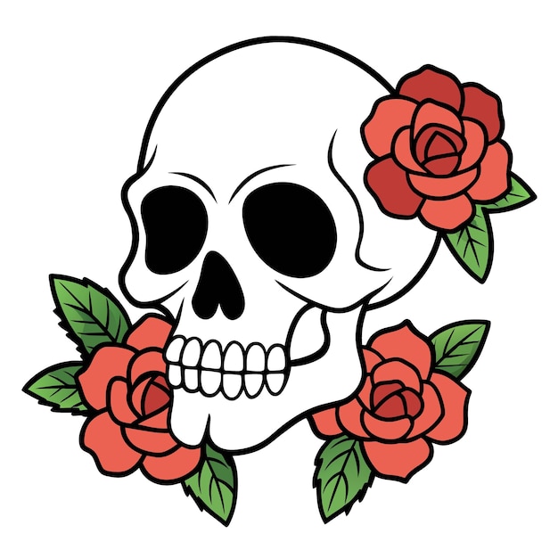 a skull with roses on it and a skull with a white background