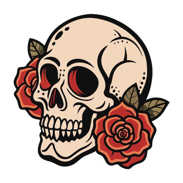 a skull with roses and a skull with leaves on it