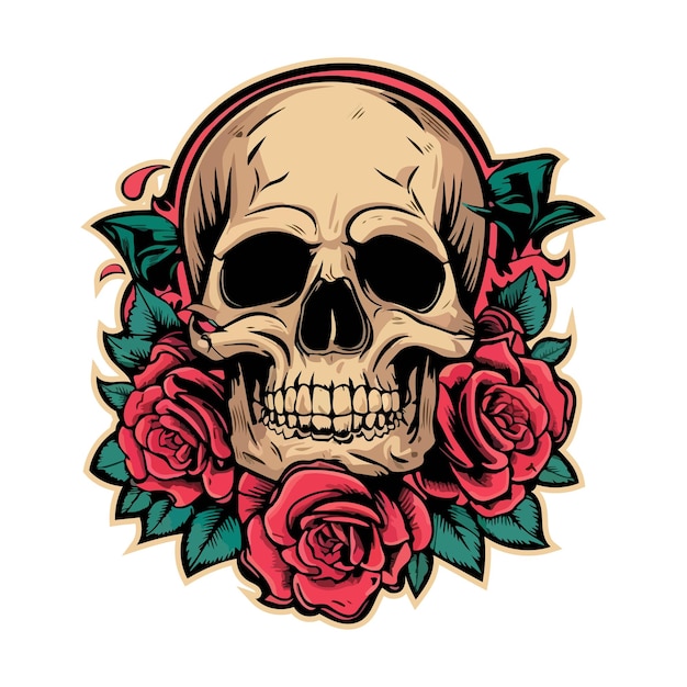 Skull with roses vector art graphics