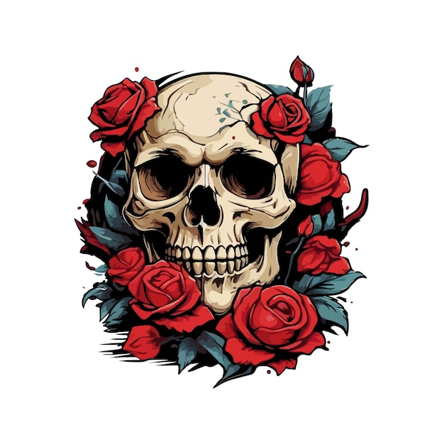 Vector skull with roses vector and graphics