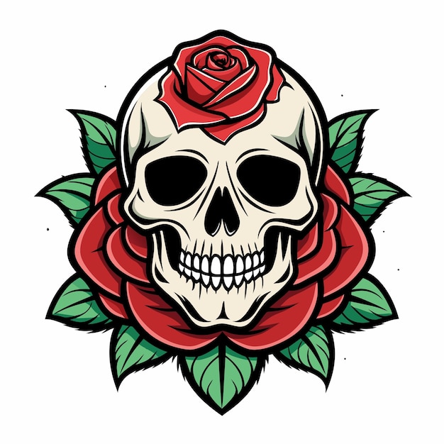 Skull with roses Vector illustration for tshirt design