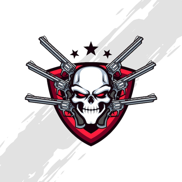 Skull with Six Gun Badge for Military or Shooting Sports Mascot