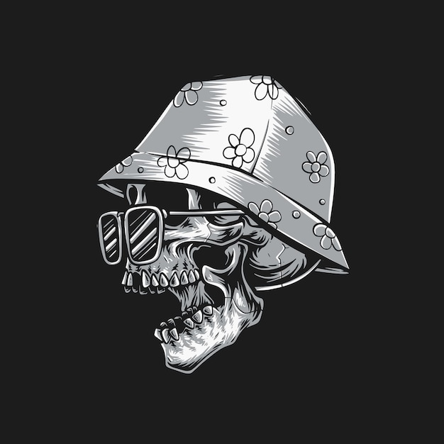 Skull with sunglasses and bucket hat vector