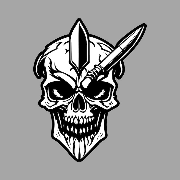 A skull with a sword in the middle.