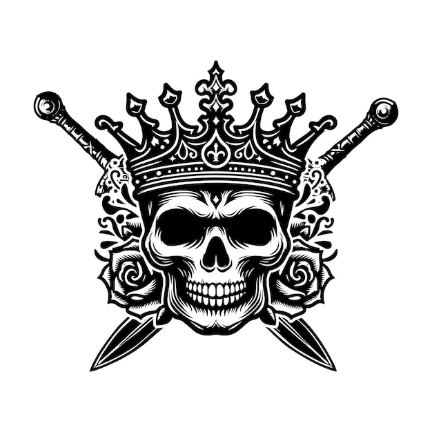 skull with sword vector illustration logo icon silhouette design black and white