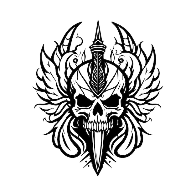 Skull with a sword and wings.