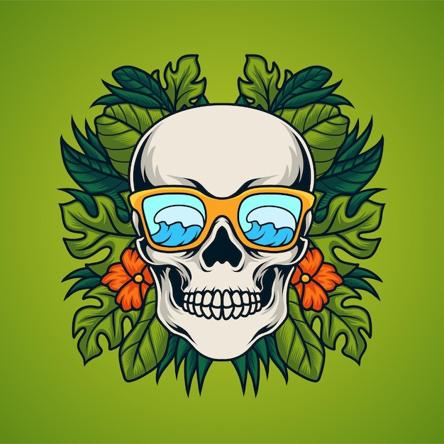 Skull with tropical leaf background