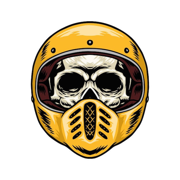 Skull with vintage fullface helmet illustration drwaing vector design