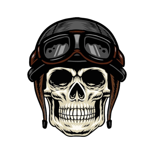 Skull with vintage helmet eyeglass illustration vector design