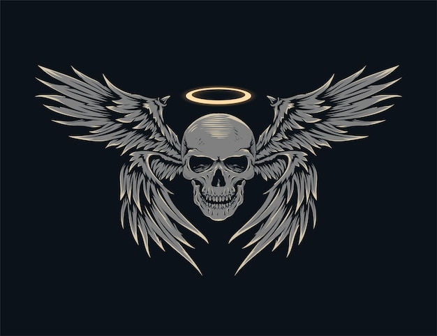 Skull with wing on the dark vector