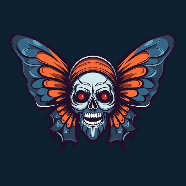 skull with wings illustration hand drawn logo design