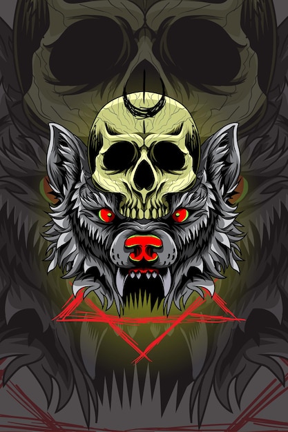 Skull with wolf vector illustration