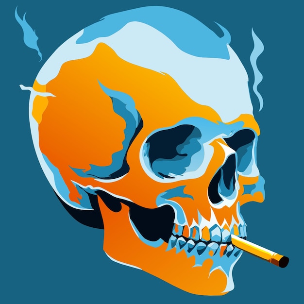 Vector a skull with a yellow and blue background with a skull and the word smoke