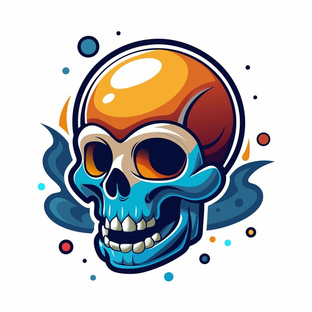 Vector a skull with a yellow shell and blue water bubbles