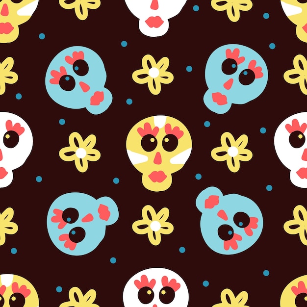 Skulls of girls on a brown background Pattern