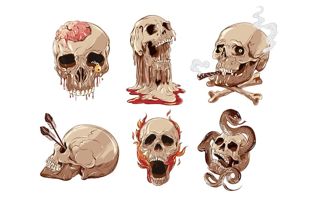 Skulls Halloween Skeleton Vector Clipart Illustration