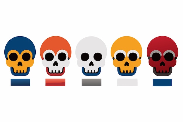 Vector skulls set flat illustration on white background