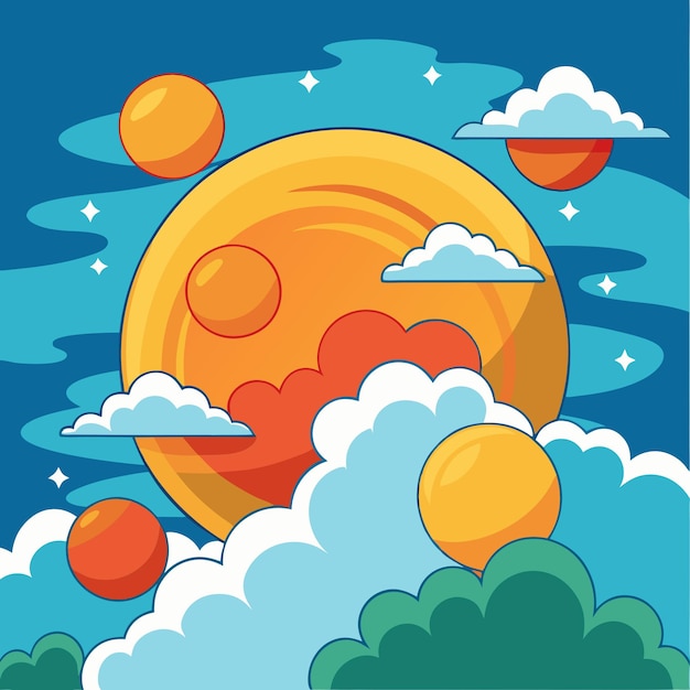 Sky and Cloud Color Vector Illustration Design