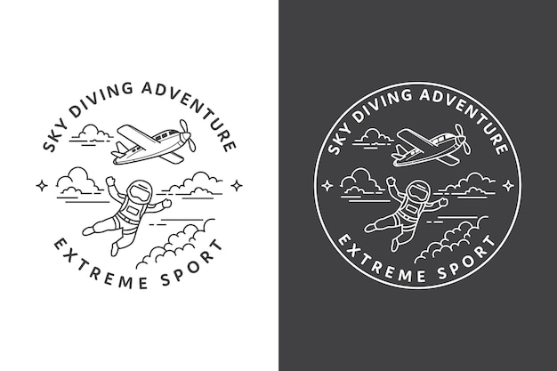 Vector sky diving line art logo