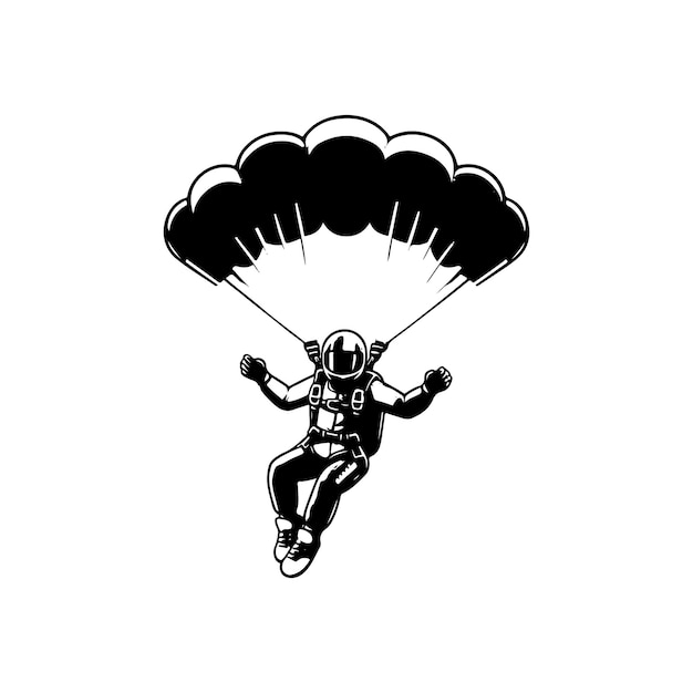 Vector sky diving vector silhouette logo design sky diving vector illustration black and white