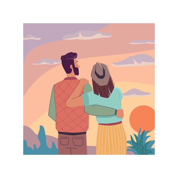 Sky landscape sunset dating couple hugs together